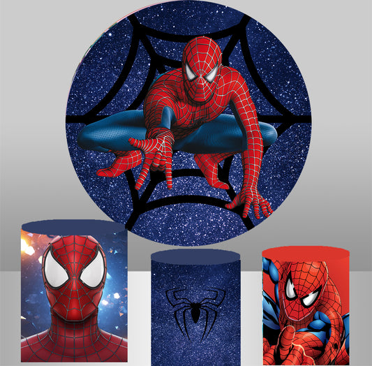 Spider-Man birthday party decoration round circle backdrop cover plinth cylinder pedestal cloth cove