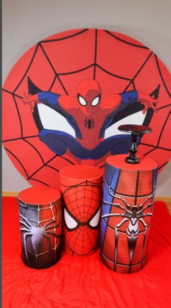 Spider-Man birthday party decoration round circle backdrop cover plinth cylinder pedestal cloth cover