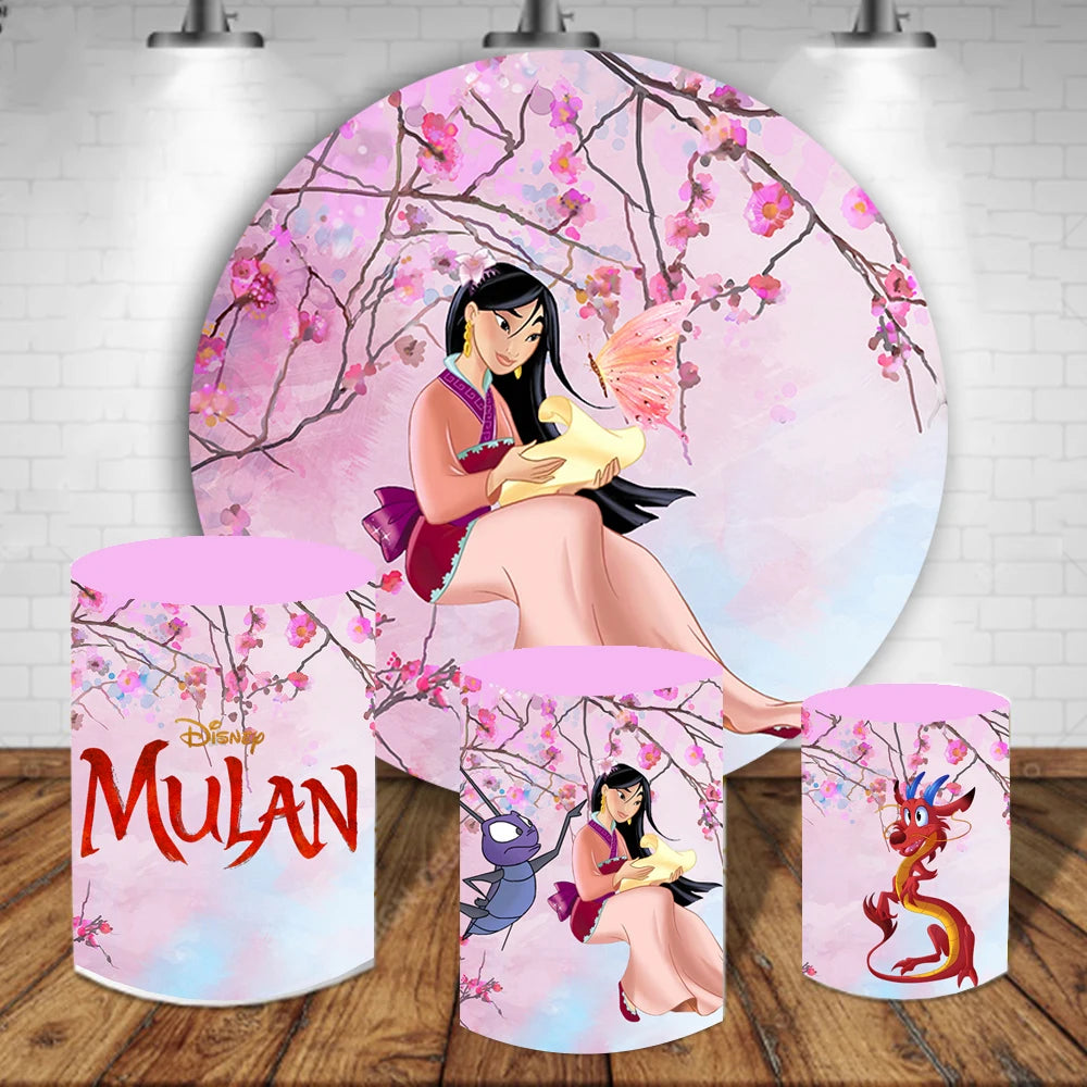 Disney Princess Mulan Mushu Circle Background Birthday Party Decoration Banner Round Photography Backdrop Photo Studio Round