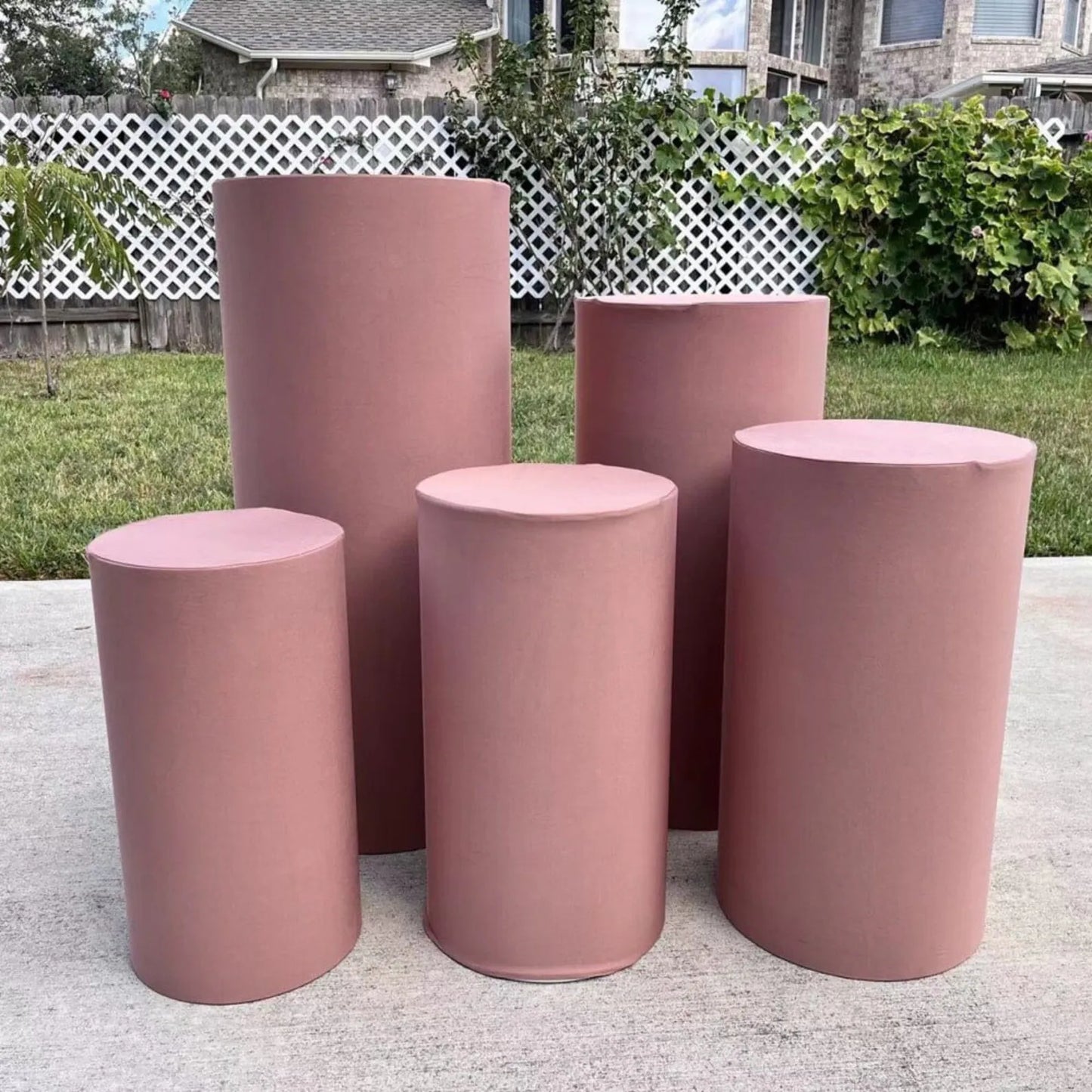 5PS Stretch Fabric Cylinder Cover Set for Pedestal Plinths Pink White Black Elastic Photography Background Covers