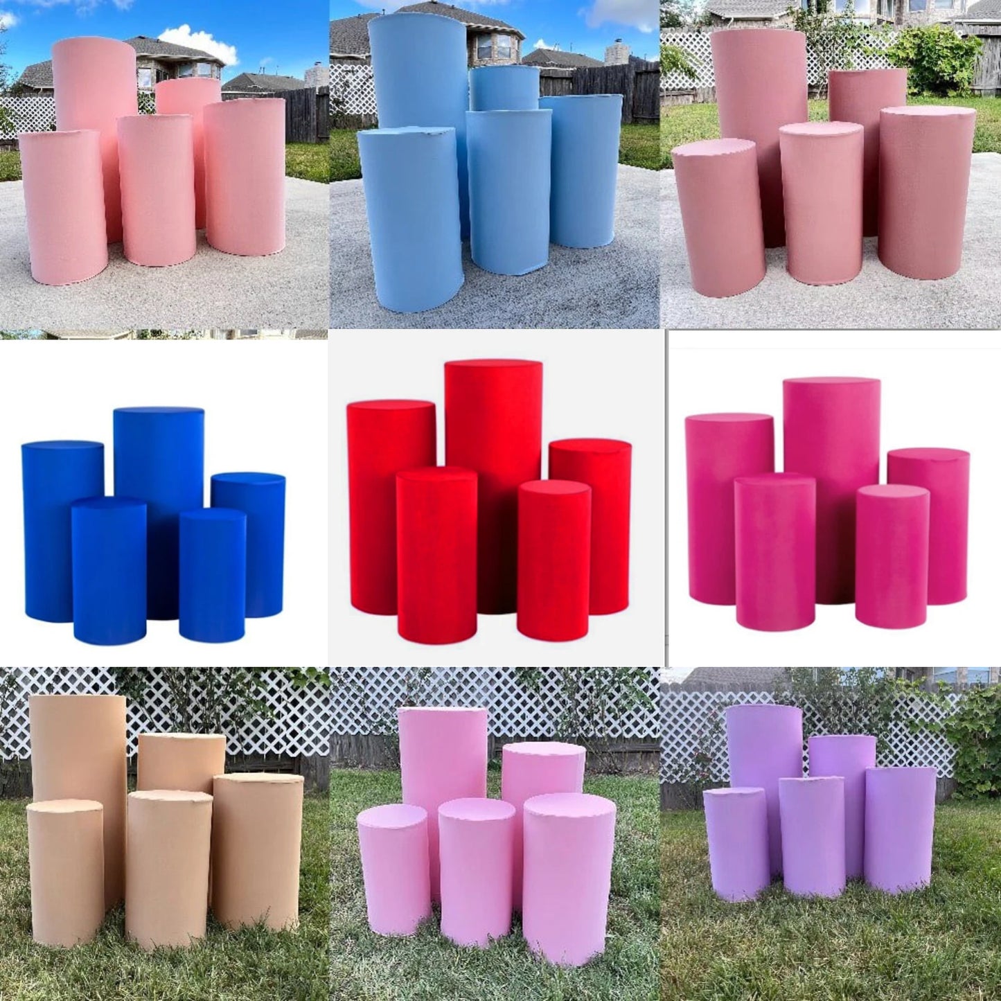 5PS Stretch Fabric Cylinder Cover Set for Pedestal Plinths Pink White Black Elastic Photography Background Covers