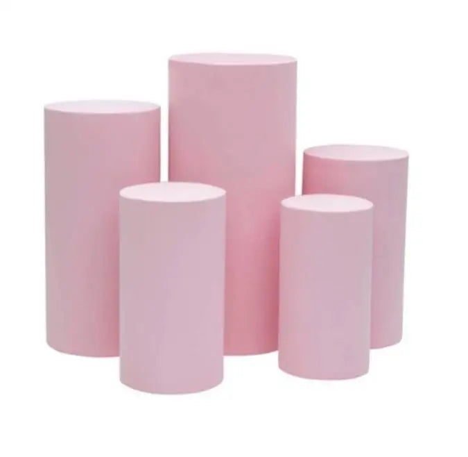 5PS Stretch Fabric Cylinder Cover Set for Pedestal Plinths Pink White Black Elastic Photography Background Covers