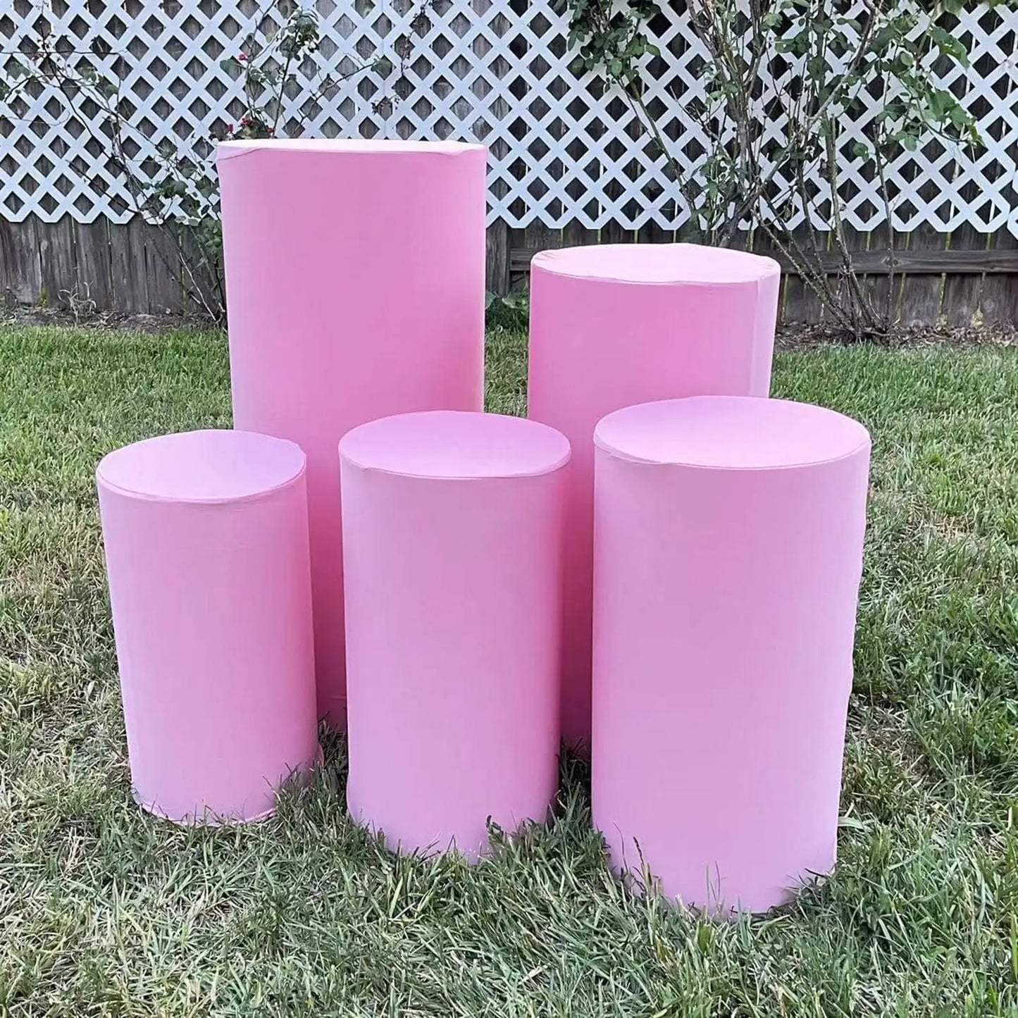 5PS Stretch Fabric Cylinder Cover Set for Pedestal Plinths Pink White Black Elastic Photography Background Covers