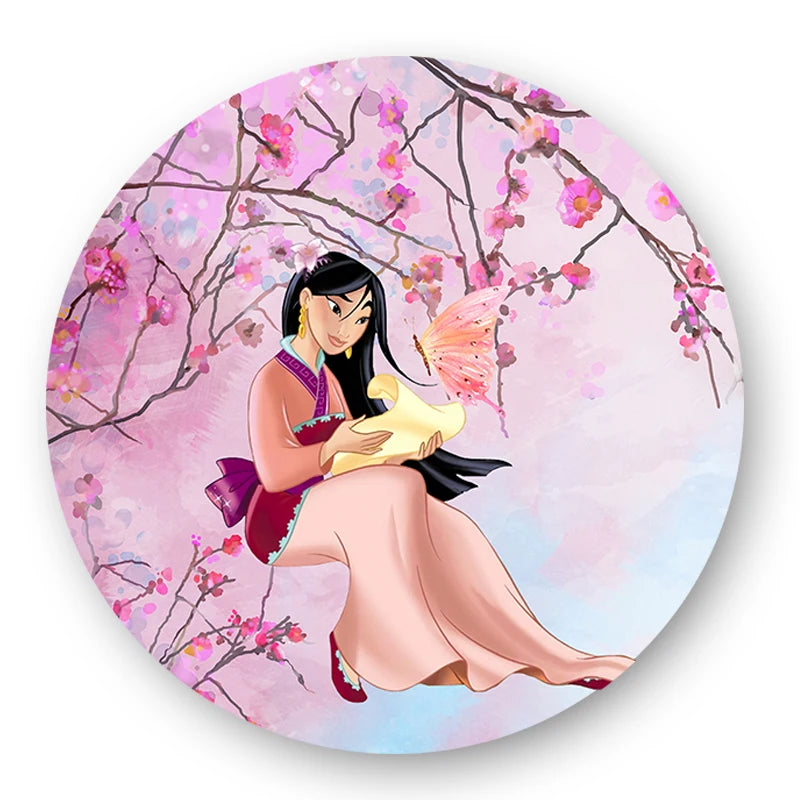 Disney Princess Mulan Mushu Circle Background Birthday Party Decoration Banner Round Photography Backdrop Photo Studio Round