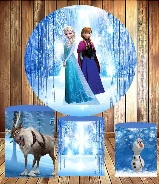 Frozen Baby birthday party decoration round circle backdrop cover plinth cylinder pedestal cloth cover