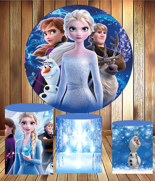 Frozen Baby birthday party decoration round circle backdrop cover plinth cylinder pedestal cloth cover