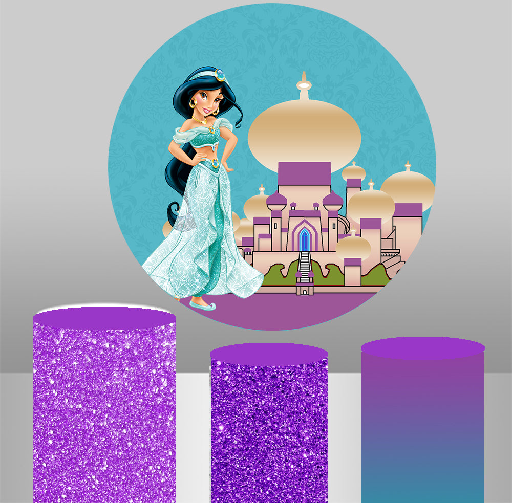 Disney Jasmine Princess Theme birthday party decoration round circle backdrop cover plinth cylinder pedestal cloth cover