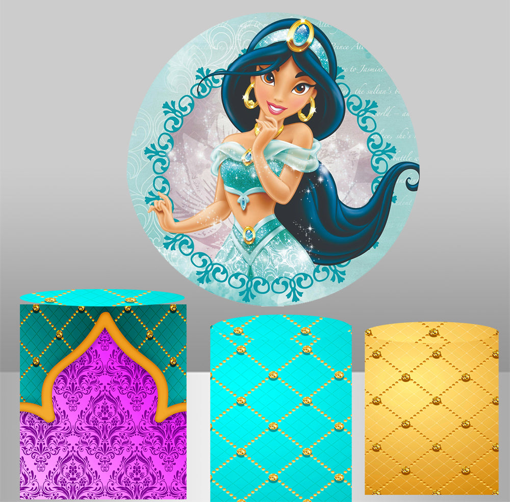 Disney Jasmine Princess Theme birthday party decoration round circle backdrop cover plinth cylinder pedestal cloth cover