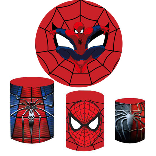 Spider-Man birthday party decoration round circle backdrop cover plinth cylinder pedestal cloth cover