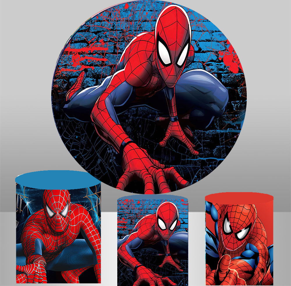 Spider-Man birthday party decoration round circle backdrop cover plinth cylinder pedestal cloth cover